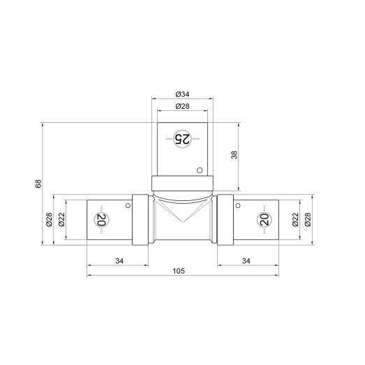 Трійник прес SharkBite 20х25х20 мм (SNP03202520BB