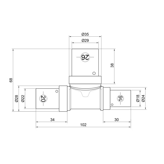 Тройник пресс SharkBite 20х26х16 мм (SNP03202616BB)