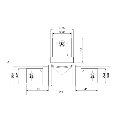Тройник пресс SharkBite 20х26х20 мм (SNP03202620BB)