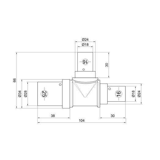 Тройник пресс SharkBite 25х16х16 мм (SNP0325161616BB)