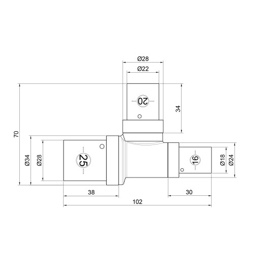 Трійник прес SharkBite 25х20х16 мм (SNP03252016BB)
