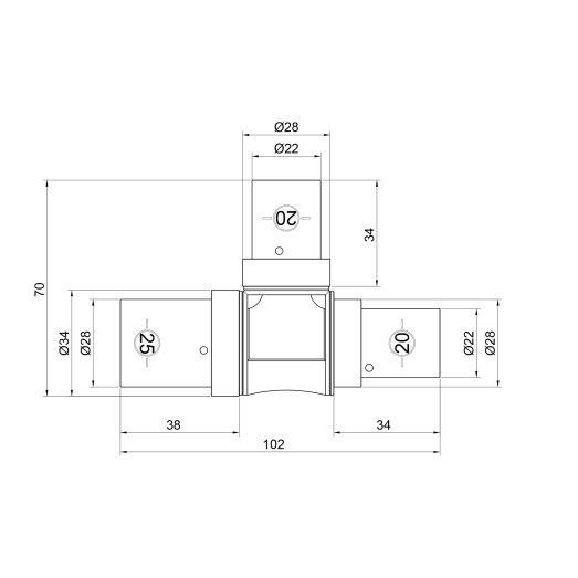 Трійник прес SharkBite 25х20х20 мм (SNP03252020)