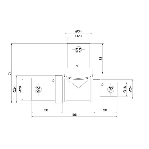Трійник прес SharkBite 25х25х16 мм (SNP03252516BB)