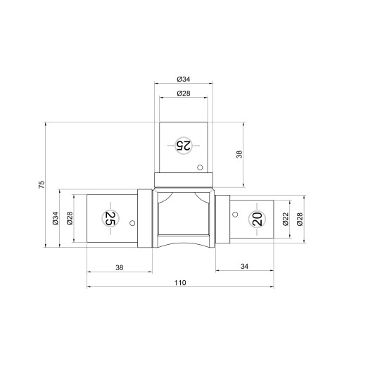 Тройник пресс SharkBite 25х25х20 мм (SNP03252520)