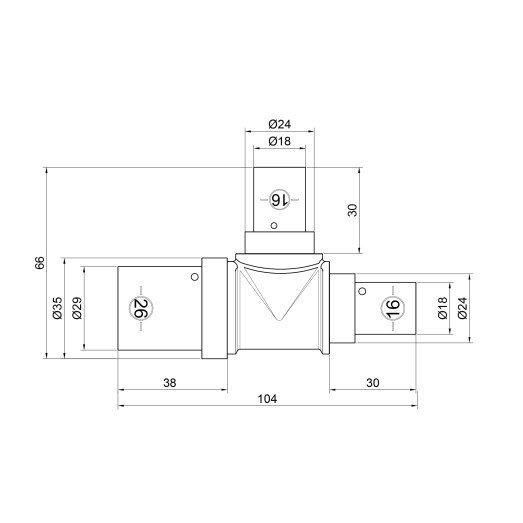 Трійник прес SharkBite 26х16х16 мм (SNP03261616BB)