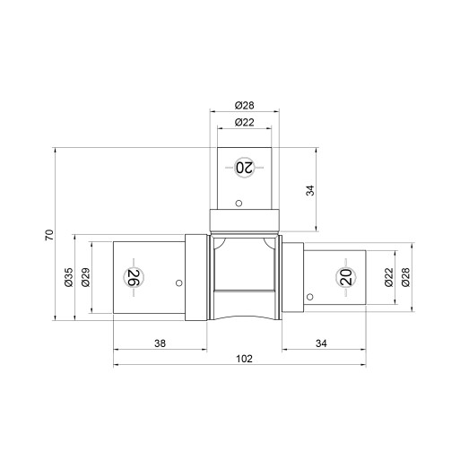 Трійник прес SharkBite 26х20х20 мм (SNP03262020)