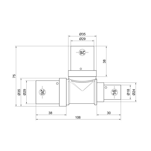 Трійник прес SharkBite 26х26х16 мм (SNP03262616BB)