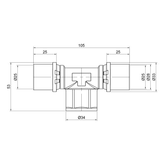 Трійник прес SharkBite 25х1/2"х25 ВР (SNP03253425FBB)