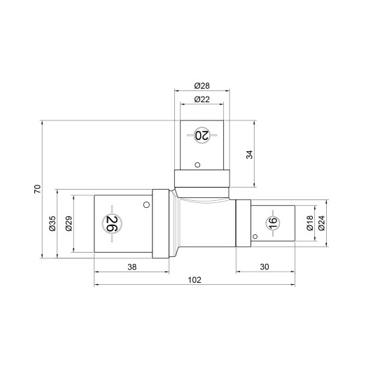 Трійник прес SharkBite 26х20х16 мм (SNP03262016BB)