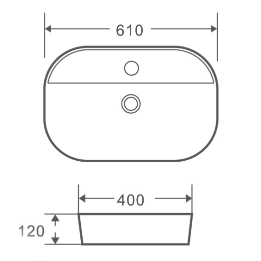 Умывальник накладной керамический Mixxus Premium Ellipse-0202 610x400x120mm (MP6483)