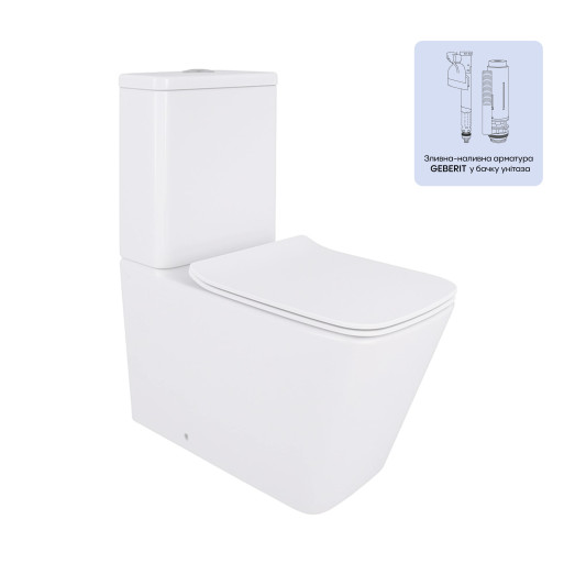 Унитаз-компакт Qtap Crow безободковый с сиденьем Soft-close (QT05222170W)