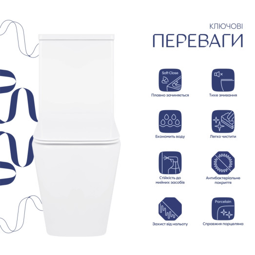 Унитаз-компакт Qtap Crow Eco безободковый с сиденьем Soft-close (QTCRO27W48750)