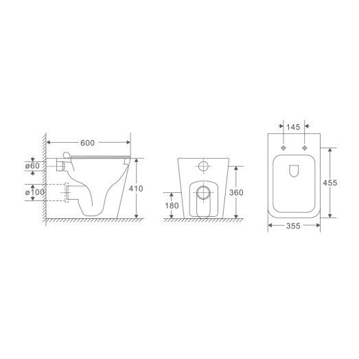 Унитаз напольный безбачковый Mixxus Premium QUADRO-0701-R 600х355х410mm (MP6590)