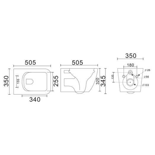 Унитаз подвесной Mixxus Premium QUADRO-0305-R GRAY 510x350x345mm система смыва RIMLESS (MP6656)