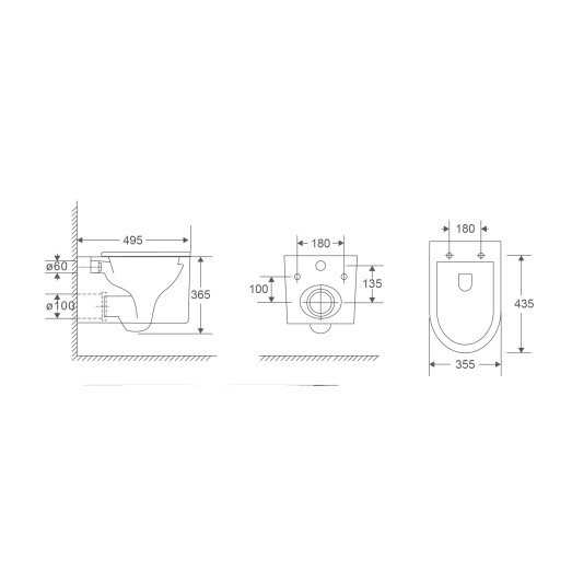 Унитаз подвесной Mixxus Premium Topper-0101-T3 495x355x375mm, система смыва Tornado 1.0 (MP6476)