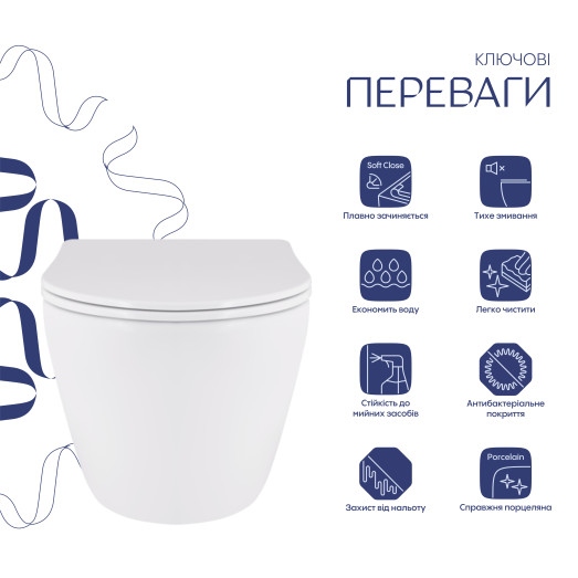 Унитаз подвесной Qtap Robin Mew безободковый с сиденьем Soft-close (QT13332381ASW)