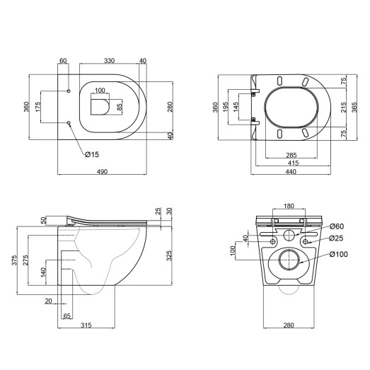 Унитаз подвесной Qtap Robin New безободковый с сиденьем Soft-close QT1333046ENRMB Унитаз подвесной Qtap Robin New безободковый с сиденьем Soft-close QT1333046ENRMB