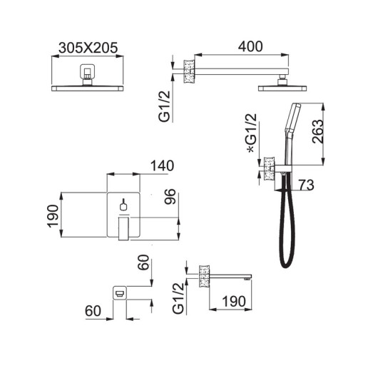 Встроенная душевая система Haiba GAUDI 009 (INNER) (HB9595)