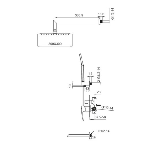 Встроенная душевая система со смесителем водопад Koer KB-68007-01 (KR3466)