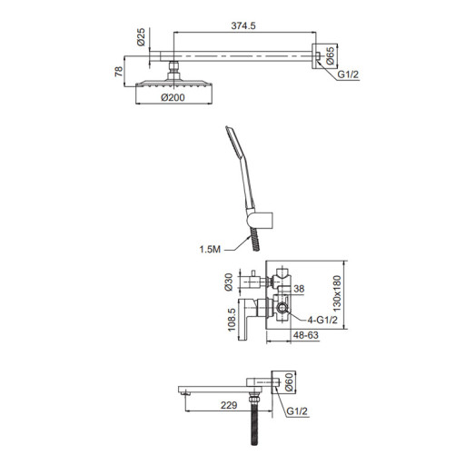 Встроенная душевая система Koer KI-66015-02 (KR4785)