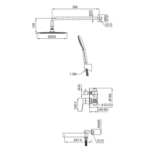 Встроенная душевая система Koer KI-66016-02 (KR4792)