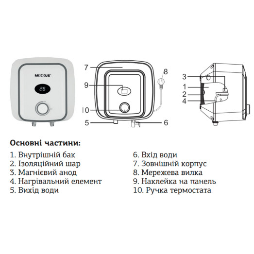 Водонагреватель «Над мойкой» Mixxus EWH-0506 Small Over 6 л, мокрый тэн 1,5 kW (WH0020)