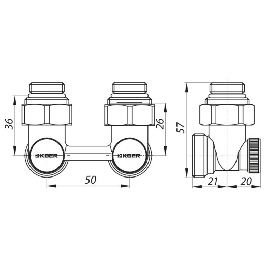 Узел нижнего подключения радиатора KOER 3/4" угловой (комплект) KR.1132 (KR2816)
