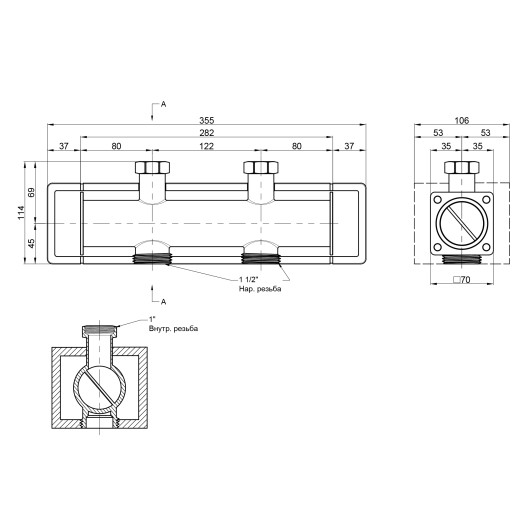 Сборный коллектор Icma 1"x1 1/2" ВН с двойной камерой №785 (87785AF05)