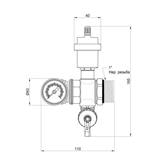 Зливна група Icma 1" з відводом повітря і термометром №205