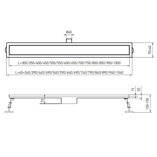 Душовий трап із нержавіючої сталі SUS304 Koer FD29-70x800 (KR3281)