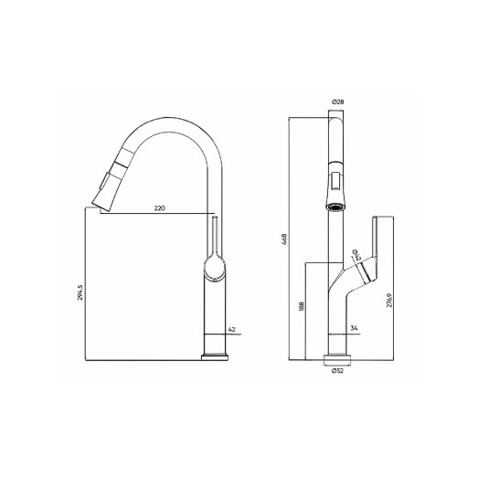 Змішувач для кухні висувний FADO Izeo матовий чорний (MIX021011B)
