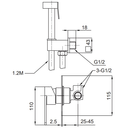 Змішувач для гігієнічного душу Koer KI-23015-02 (KR4786)