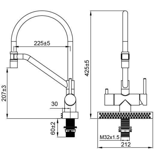 Змішувач для кухні Koer KB-74027-07 з функцією "водоспад" та чорним силіконовим виливом (KR5203)