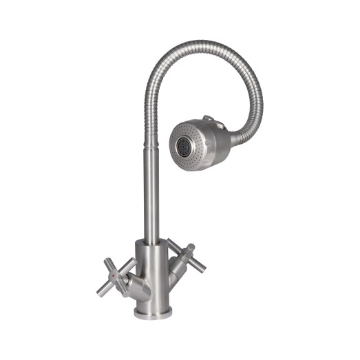 Змішувач для кухні Lidz Wind 013F4 двохвентильний з гнучким виливом LDWIN013F4CRM43391 Chrome