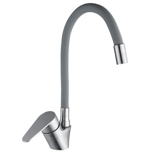 Змішувач для кухні MIXXUS ASA-011 REFL.GRAY з нержавіючої сталі SUS304 з гнучким виливом (MI6557)