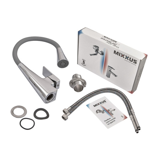 Смеситель для кухни MIXXUS ETNA 014-T NUT REFL.GREY (Цвет хром, силиконовый излив серый) (MI8420)