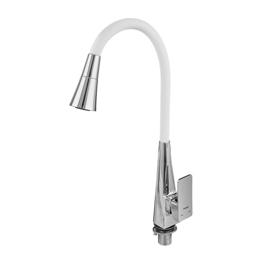 Смеситель для кухни MIXXUS ETNA 014-T NUT REFL.WHITE (Цвет хром, силиконовый излив белый) (MI8421)