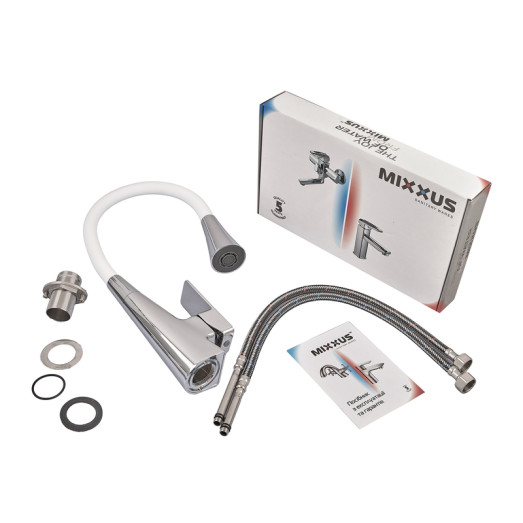 Смеситель для кухни MIXXUS ETNA 014-T NUT REFL.WHITE (Цвет хром, силиконовый излив белый) (MI8421)