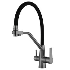 Змішувач для кухні MIXXUS FUL-021 GRAPHITE REFL.BLACK з гнучким виливом з виходом для питної води (MI6115)