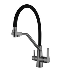 Змішувач для кухні MIXXUS FUL-021 GRAPHITE REFL.BLACK з гнучким виливом з виходом для питної води (MI6115)