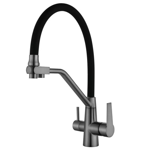 Змішувач для кухні MIXXUS FUL-021 GRAPHITE REFL.BLACK з гнучким виливом з виходом для питної води (MI6115)
