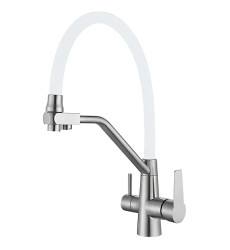 Змішувач для кухні MIXXUS FUL-021 REFL.WHITE з гнучким виливом та виходом для питної води (MI7017)