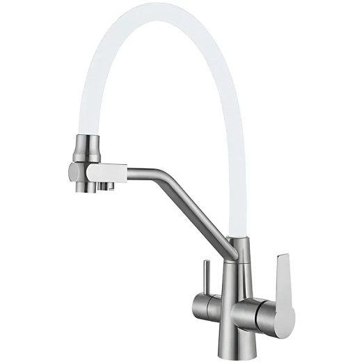 Змішувач для кухні MIXXUS FUL-021 REFL.WHITE з гнучким виливом та виходом для питної води (MI7017)