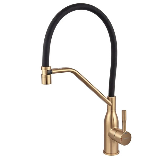 Смеситель для кухни MIXXUS PREMIUM GRAVITY 017 NUT BRUSHED GOLD REFL.BLACK (цвет матовое золото) (MI8410)