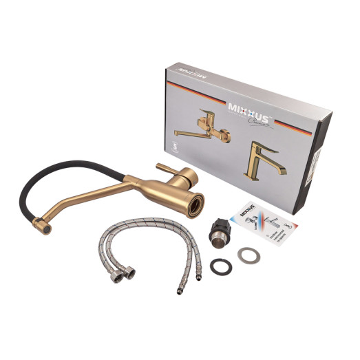Смеситель для кухни MIXXUS PREMIUM GRAVITY 017 NUT BRUSHED GOLD REFL.BLACK (цвет матовое золото) (MI8410)