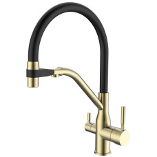 Смеситель для кухни MIXXUS PREMIUM GRAVITY 021 BRUSHED GOLD REFL.BLACK с гибким изливом (MI6981)