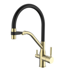 Змішувач для кухні MIXXUS PREMIUM GRAVITY 021 BRUSHED GOLD REFL.BLACK з гнучким виливом (MI6981)