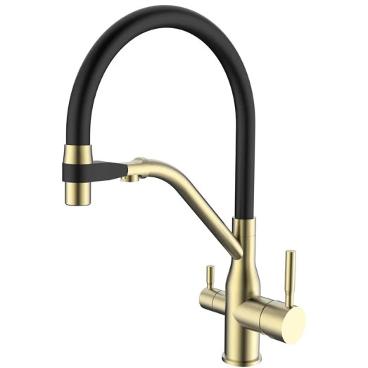 Смеситель для кухни MIXXUS PREMIUM GRAVITY 021 BRUSHED GOLD REFL.BLACK с гибким изливом (MI6981)