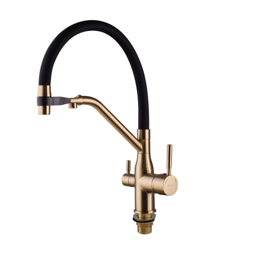 Смеситель для кухни MIXXUS PREMIUM GRAVITY 021 BRUSHED GOLD REFL.BLACK с гибким изливом (MI6981)