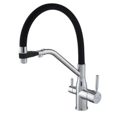 Змішувач для кухні MIXXUS PREMIUM GRAVITY 021 REFL.BLACK з гнучким виливом з виходом для питної води (MI6977)